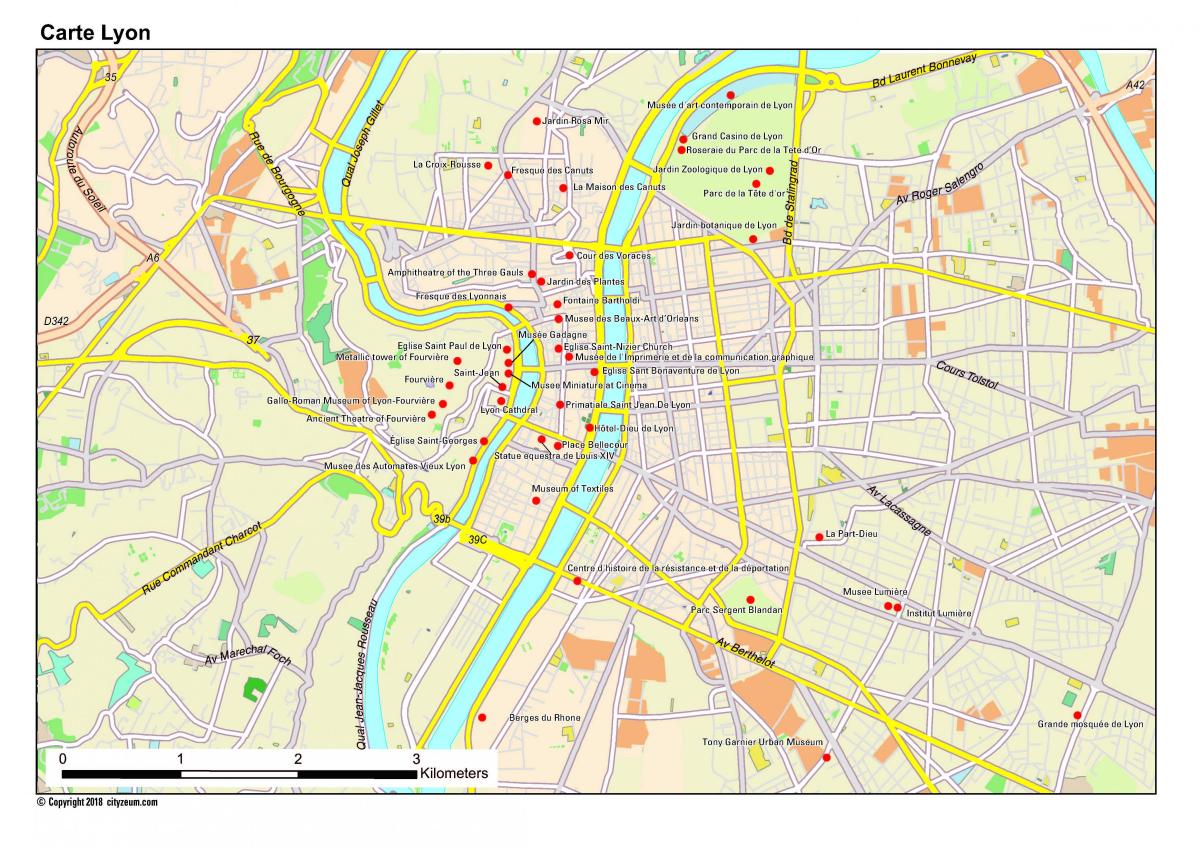 Lyon Sehenswürdigkeiten Karte