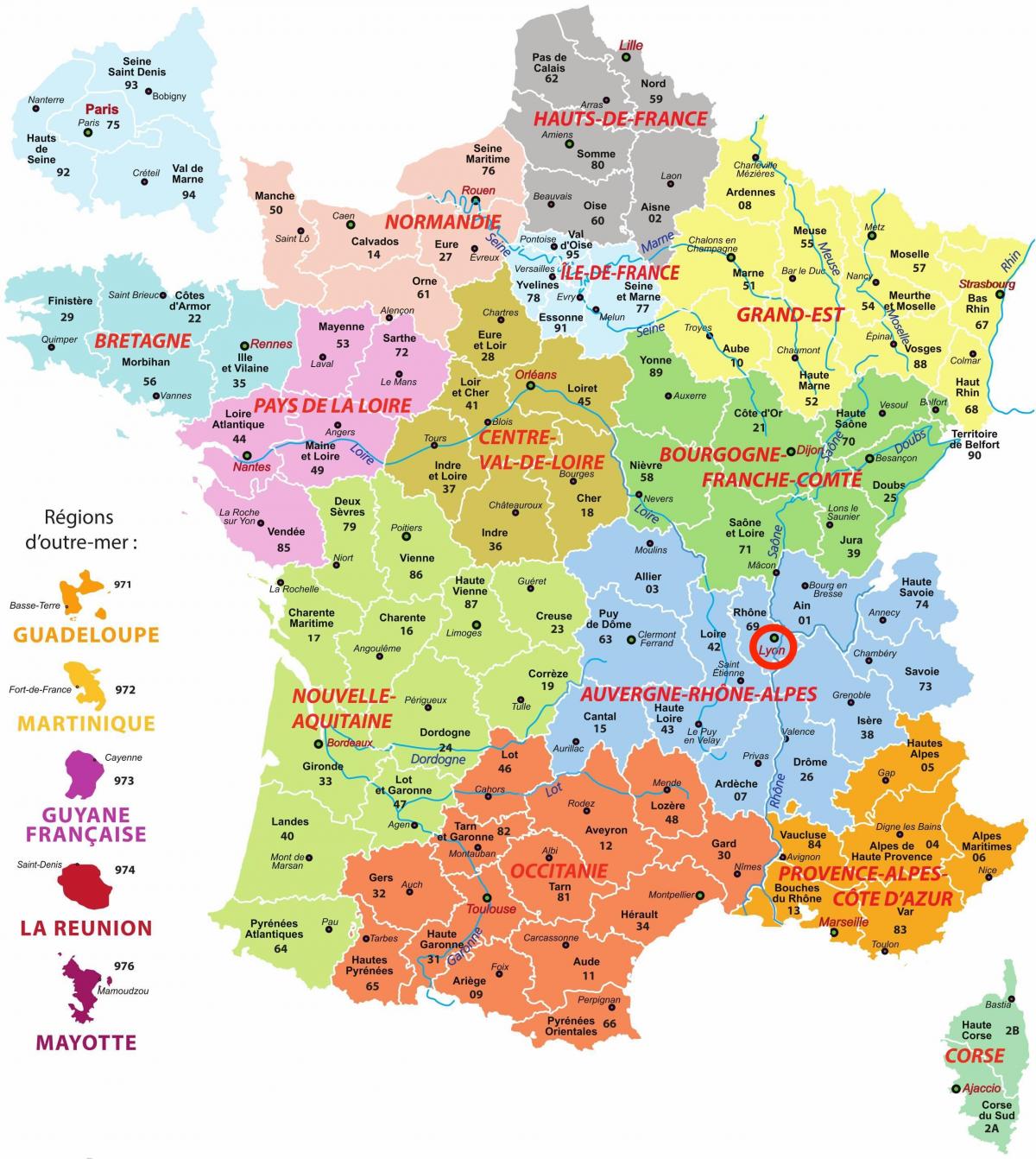 Lyon in Auvergne-Rhône-Alpes - Frankreich Karte